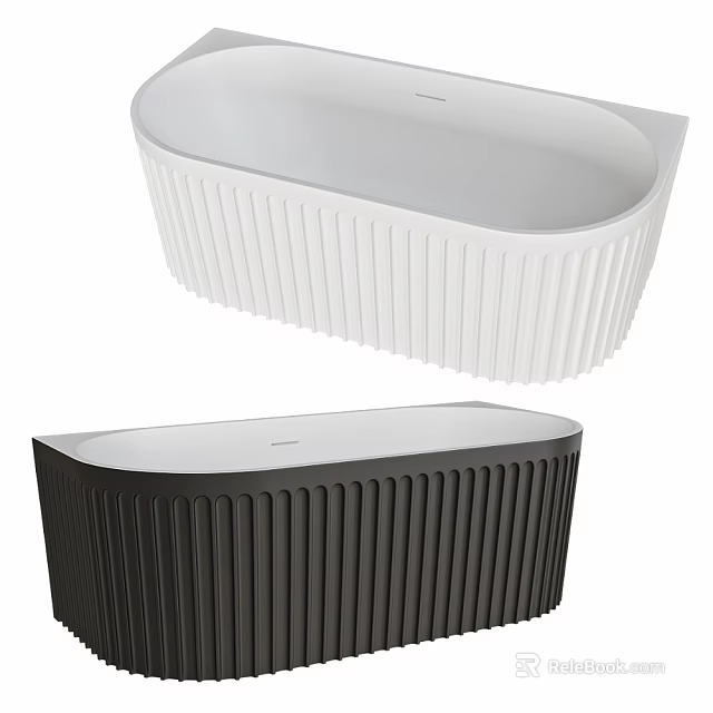 Contemporary Freestanding Bathtub with Ribbed Design in Black and White Colors 3d model 