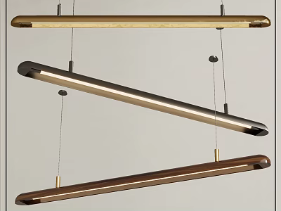 Sleek Modern Elongated Pendant Lights With Metal And Wood Hanging Fixtures Design 3d model