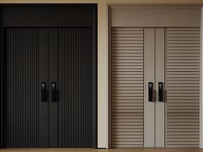 Black And Beige Double Doors With Vertical Slats And Modern Handles 3d model