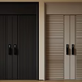 Black And Beige Double Doors With Vertical Slats And Modern Handles