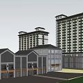 Modern Commercial Street With Multi story Buildings Open Plazas Green Areas And Roads