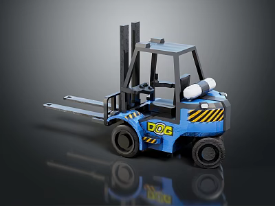 Blue Forklift With Yellow And Black Stripes And Gas Cylinder Industrial Vehicle 3d model