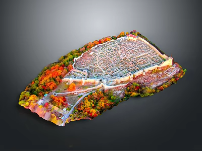 Detailed Architectural Model of Dense Urban Building With Grid Layout And Colorful Autumn Trees 3d model