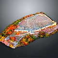 Detailed Architectural Model of Dense Urban Building With Grid Layout And Colorful Autumn Trees
