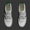 White Athletic Sneakers With Green Accents On Sole And Classic Lace Detail