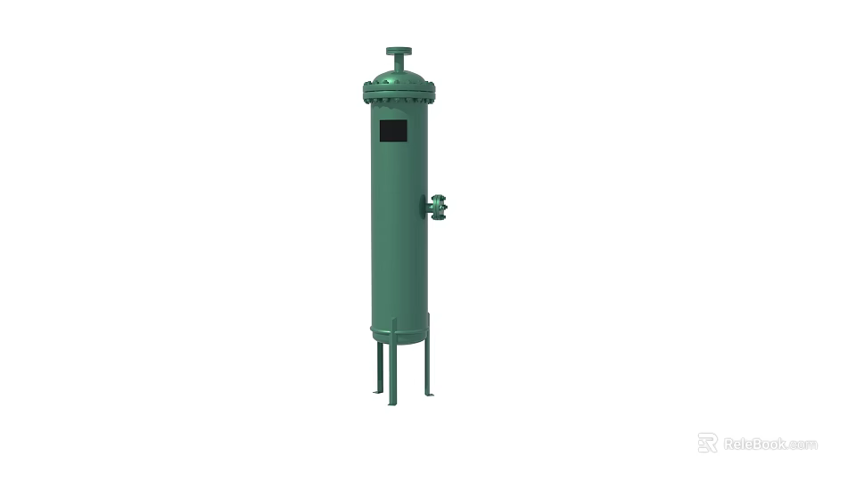 Green Vertical Cylindrical Industrial Equipment With Support Legs Valve And Viewing Window 3d model 