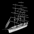 Sailing Ship Model With Multiple Masts Dark Wooden Hull And Detailed Rigging 3d model