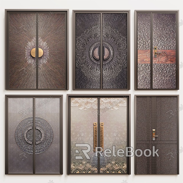 New Chinese style double door entrance door copper door combination model