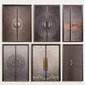 Elegant Artistic Double Doors With Ornate Patterns Metal Handles And Textured Finishes