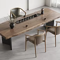 Modern Solid Wood Dining Table with Metal Legs and Light Brown Chairs in Bright Room