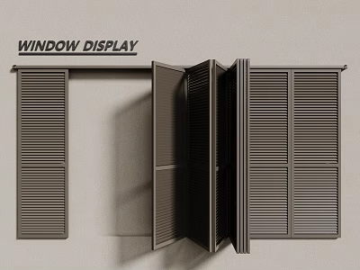 Modern Slatted Window Shutter Design For Home Interior Display With Open Panels 3d model