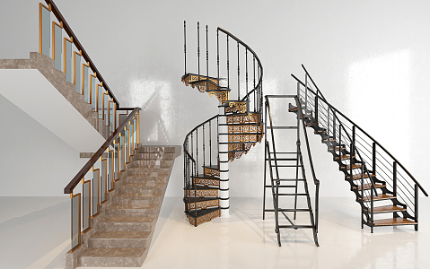 Industrial LOFT revolving staircase wrought iron staircase combination 3d model