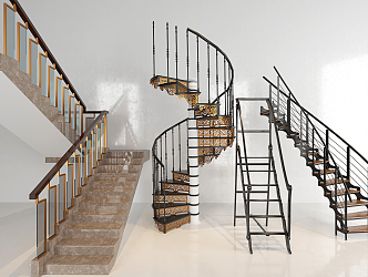 Industrial LOFT revolving staircase wrought iron staircase combination 3d model