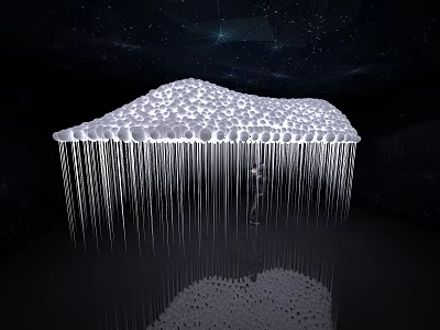 Cloud Shaped Decorative Light With Hanging Lines And Reflection On Dark Background 3d model