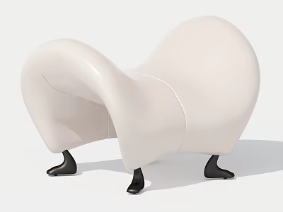 Modern White Stool Featuring Curved Shape and Black Legs Contemporary Design 3d model