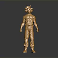 Golden Humanoid Figurine With Muscular Build In Standing Pose Design