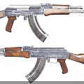 Two Classic AK Rifles With Wooden Stock And Metal Components On Black Background