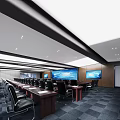 Modern Conference Room Interior Design With Long Table Black Chairs And Blue Screens