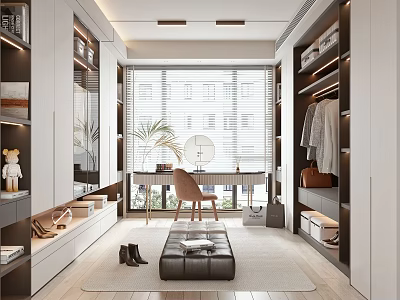 Modern Walk In Closet Design With Open Wardrobes Mirror Storage And Seating Solutions 3d model