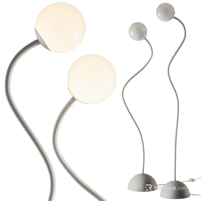 Modern Curved Floor Lamps With Spherical White Shades And Sleek Design 3d model 