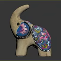 Natural Wooden Elephant Figurine With Colorful Painted Floral Design On Ears For Home Decor