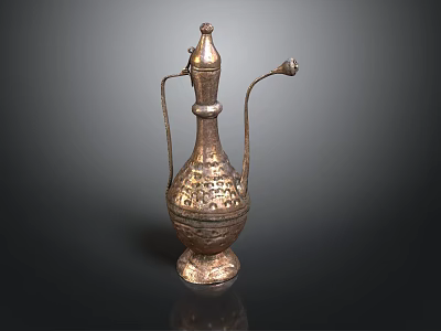 Intricate Patterned Metallic Household Item With Spout And Handle Design 3d model