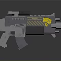 Futuristic Mechanical Silver Weapon With Yellow Emblem And Tactical Structure Details