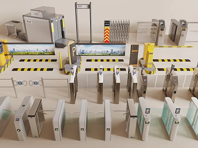 Security Access Control Systems With Various Turnstiles Gates And Security Inspection Equipment 3d model