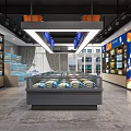 Modern Seafood Mall Shop Interior Featuring Marble Display Counter Shelves And Seafood Billboards