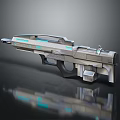 Futuristic Silver Gray Weapon With Blue Glowing Lines And Streamlined Design 3d model