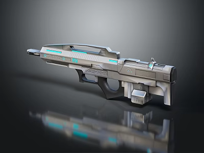 Futuristic Silver Gray Weapon With Blue Glowing Lines And Streamlined Design 3d model