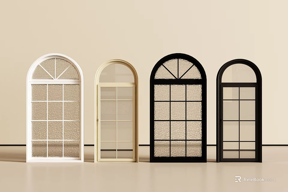 Arched French Windows In Various Colors And Designs For Home Decoration 3d model 