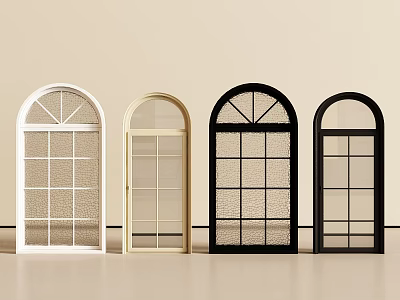 Arched French Windows In Various Colors And Designs For Home Decoration 3d model
