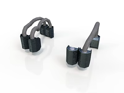 Pair of Black Metal Industrial Devices With Curved Handles And Solid Construction 3d model