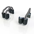 Pair of Black Metal Industrial Devices With Curved Handles And Solid Construction