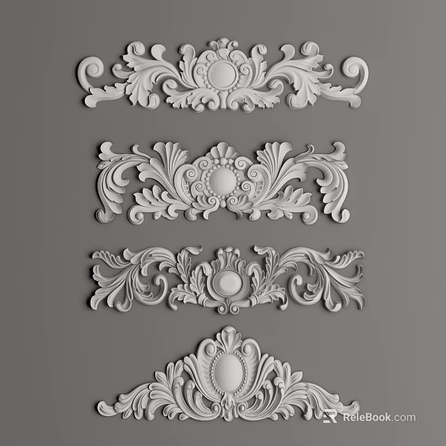 Various Elaborate White Carvings Featuring Intricate Floral Patterns As Decorative Elements 3d model 
