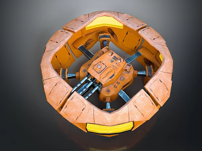 Orange Circular Mechanical Device With Internal Components And Yellow Accents 3d model