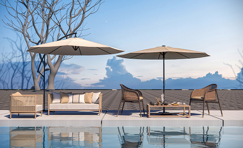 Modern outdoor sofa umbrellas leisure tables and chairs leisure chairs such three combinations 3d model