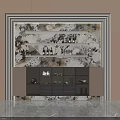 Modern Elegant Sideboard With Marble Surface Wine Bottles Decorative Items And Glass Doors