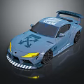 Light Blue Saturn Sports Car With Rear Spoiler Yellow Headlights And Aerodynamic Kit