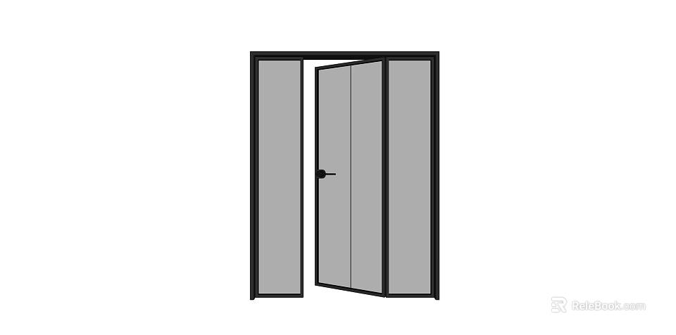 Open Modern Double Door With Main And Auxiliary Panels Black Frame Gray Door Panels 3d model 