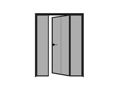 Open Modern Double Door With Main And Auxiliary Panels Black Frame Gray Door Panels 3d model