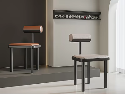 Modern Minimalist Dining Chairs With Leather And Fabric Backs And Black Metal Legs 3d model