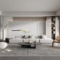 Modern Elegant Living Room Interior Design with Beige Sofa Brown Accent Chair Black Coffee Table
