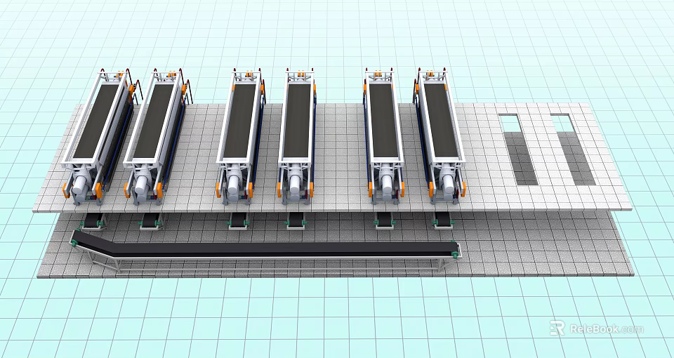 Industrial Conveyor Belt Systems Arranged in Row for Production Line with Metal Frames 3d model 