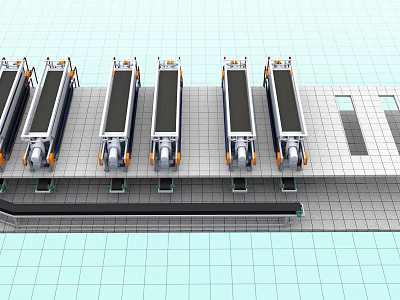 Industrial Conveyor Belt Systems Arranged in Row for Production Line with Metal Frames 3d model