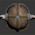 Viking Weapon Helmet With Horns Metal Leather And Golden Stripes Design