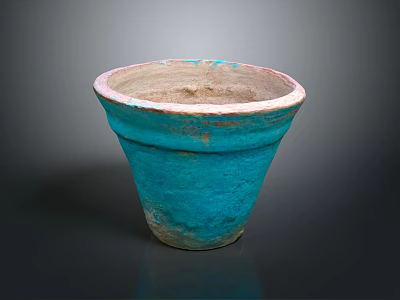 Vintage Blue Ceramic Flower Pot As Garden Ornament With Distressed Finish 3d model