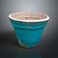 Vintage Blue Ceramic Flower Pot As Garden Ornament With Distressed Finish