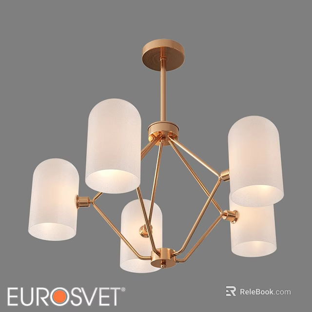 Modern Golden Frame Chandelier With White Cylindrical Shades And Sleek Design 3d model 